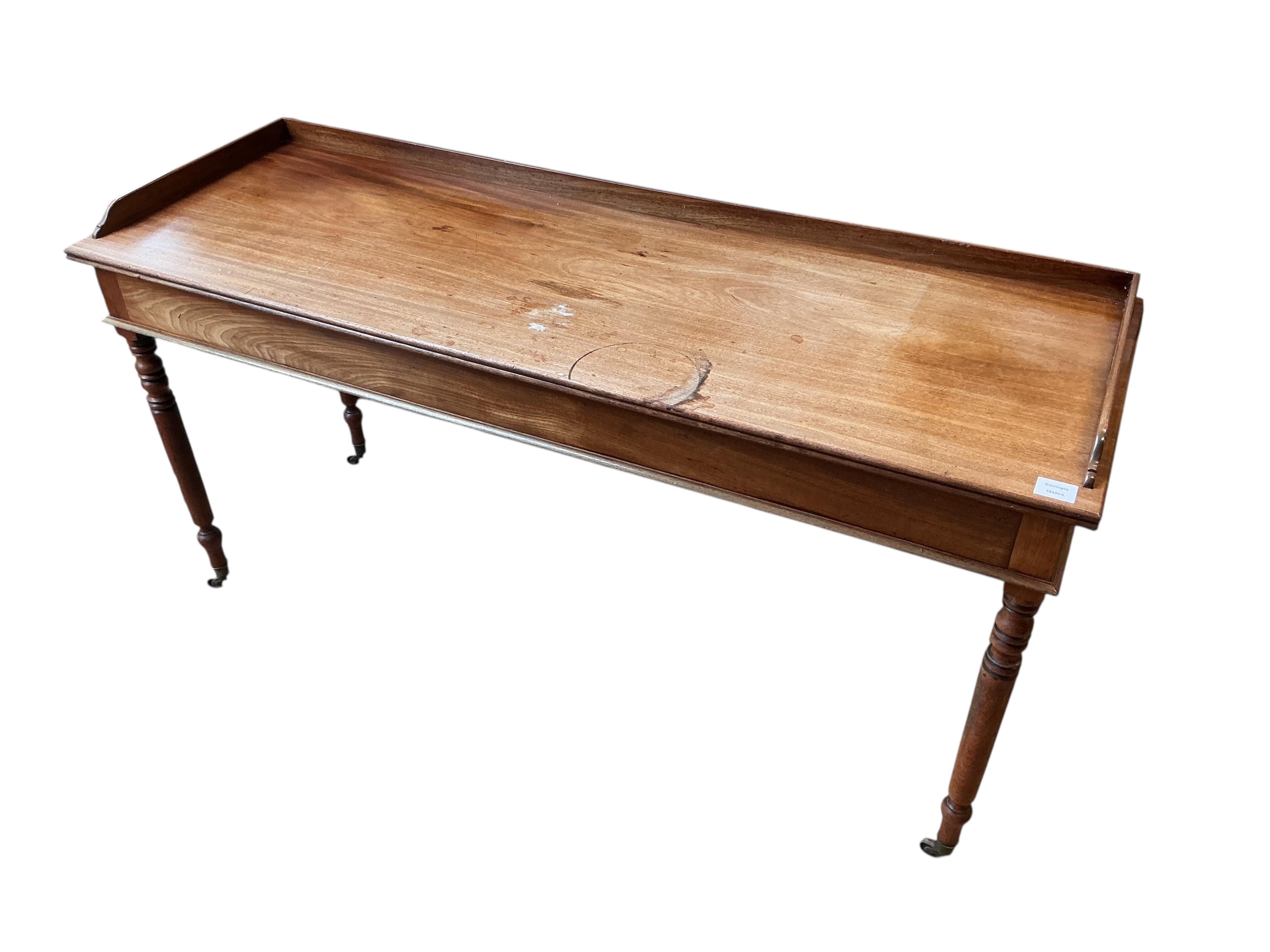 An early Victorian mahogany console table, width 148cm, depth 50cm, height 77cm